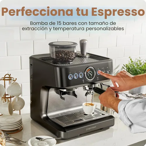 Vista 5 de Chefman Crema Deluxe - Máquina de café expreso con doble caldera, utiliza espumador de leche y café espresso simultáneamente, cafetera profesional