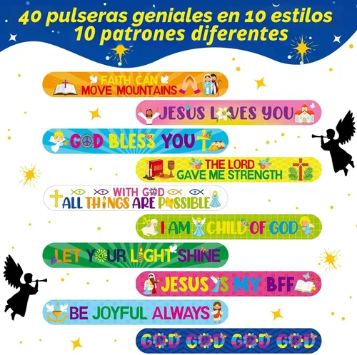 Vista 2 de Frienda 40 pulseras cristianas religiosas con versículos bíblicos para VBS Jesús Love You, pulseras inspiradoras motivacionales de natividad