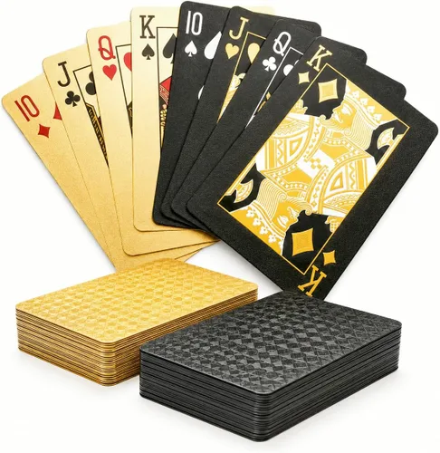 Vista 15 de 10 Paquetes de Cartas de Juego - 5 Negras 5 Doradas HD, 54 Cartas de Póquer Estándar de Plástico Impermeable para Fiestas Familiares Negro y dorado