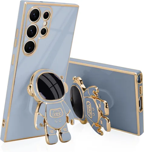 Vista 14 de Pepmune Compatible con Samsung Galaxy S22 5G Funda, Linda Funda de Astronauta 3D con Soporte Rectangular de Silicona Chapada con Protección Completa