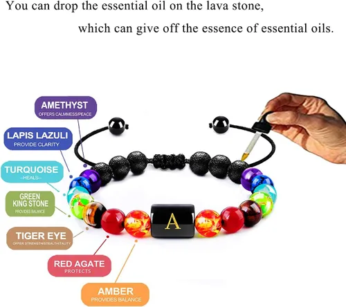 Vista 6 de Pulsera inicial para aliviar el estrés, regalos para mujeres y niñas, pulsera de yoga y chakras para mujeres, pulsera de cristal curativo, pulsera