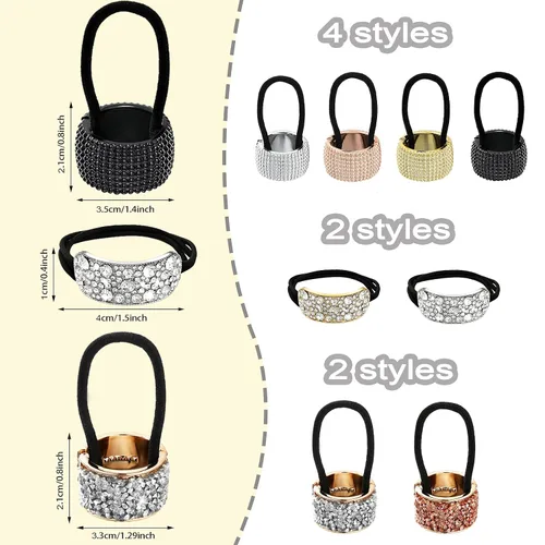 Vista 2 de Canlierr 8 piezas de diamantes de imitación para cola de caballo, puños elásticos para el cabello, colas de caballo de cristal, accesorios