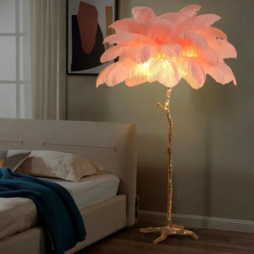 Vista 13 de MAYOLA Lámpara de mesa moderna de plumas de avestruz con cable enchufable, lámpara de pie de noche de 3 luces para sala de estar, dormitorio