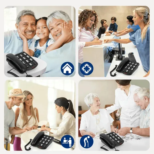 Vista 8 de Teléfonos fijos para personas mayores, teléfono de botón grande con volumen alto y marcaciones de velocidad de un toque, teléfono con cable
