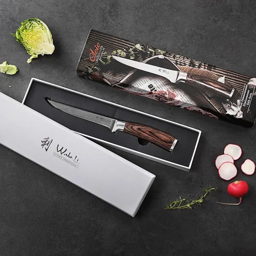 Vista 6 de Wakoli EDIB - Cuchillo deshuesador de damasco, hoja de precisión de 5.7 pulgadas, cuchillo de cocina profesional con núcleo VG10, mango ergonómico