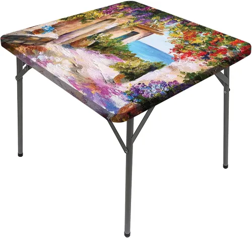 Vista 10 de Mantel cuadrado para mesa de paisaje, majestuosa escena matutina brumosa Triglav National Elástico, se adapta a mesas de 24 x 24 pulgadas