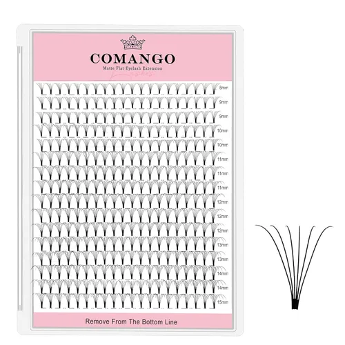 Vista 18 de Extensiones de pestañas de volumen prefabricadas 10D, 0.003 in de grosor, rizo C/D, 0.472 in, tallo corto, extensiones de pestañas de volumen