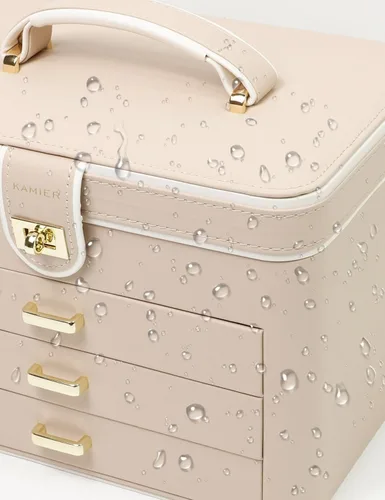 Vista 7 de KAMIER Caja organizadora de joyas, organizador de joyas de 4 capas con espejo, 3 cajones, caja de joyería grande para pulseras, aretes, anillos