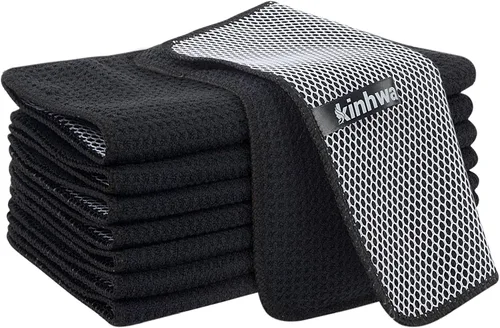 Vista 12 de KinHwa Paños de cocina para platos, paños de microfibra absorbentes de secado rápido, trapos de cocina con lado de limpieza de poliéster, ideal
