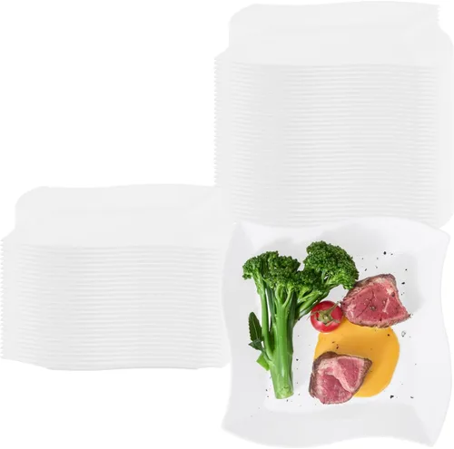 Vista 15 de Restaurantware - Platos de postre de 3 x 3 pulgadas, 100 platos de cóctel pequeños, cuadrados, bordes ondulados, platos desechables de plástico Negro