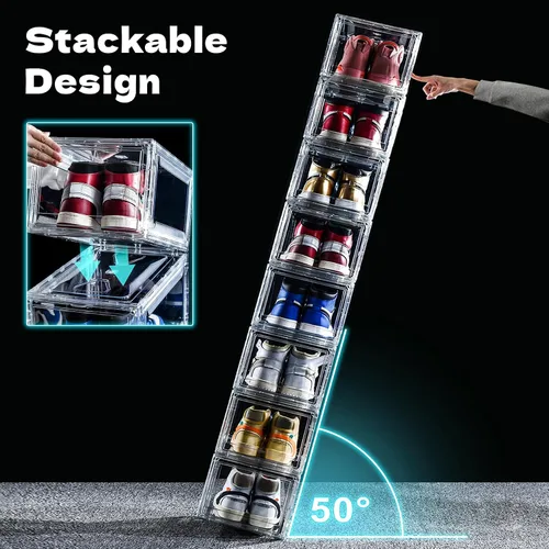 Vista 5 de Paquete de 12 cajas de zapatos de acrílico, cajas de zapatos ultra transparentes, apilables, caja de almacenamiento de zapatos para zapatos