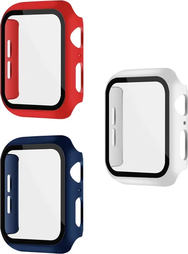 Vista 28 de Paquete de 3 fundas con protector de pantalla para Apple Watch de Negro + rosa intenso + morado oscuro