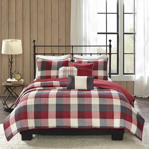 Vista 8 de Madison Park - Colcha reversible Cabin Lifestyle con diseño a cuadros para todas las estaciones, juego de ropa de cama transpirable, fundas a juego