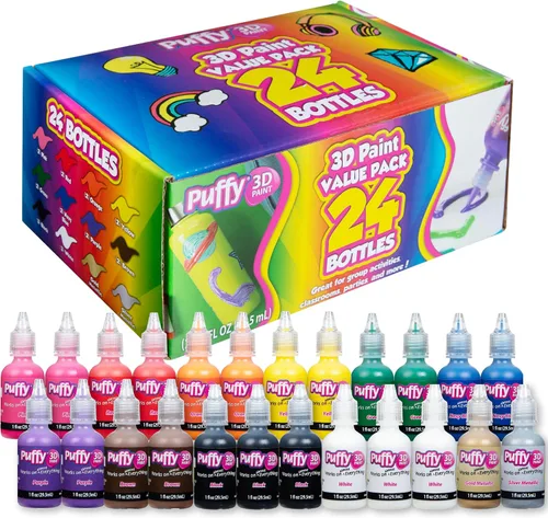 Vista 12 de Puffy Bulk Buy Paint - Juego de 30 pinturas 3D no tóxicas de alta calidad. Seguro para niños, ideal para proyectos escolares, permanente en tela