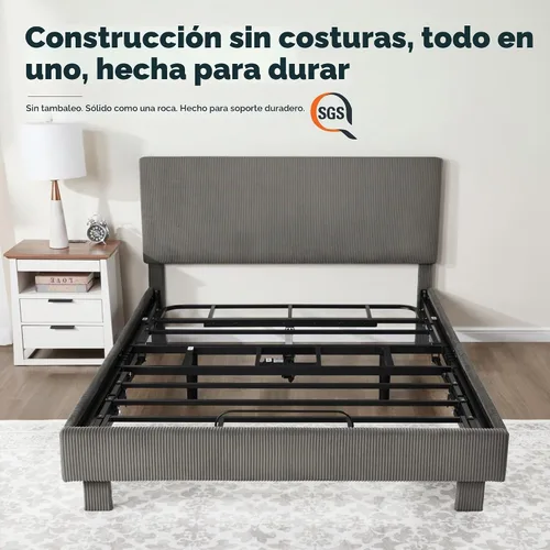 Vista 8 de FLEXISPOT Cama ajustable Queen con marco tapizado de terciopelo, gris Gris oscuro