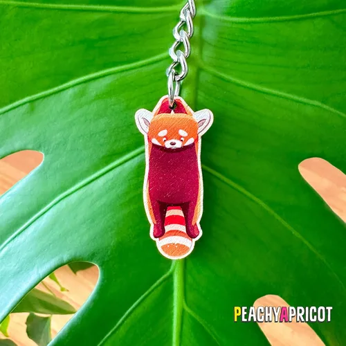 Vista 3 de PeachyApricot Cute Red Panda Keychain Backpack Charm Jewelry Gift