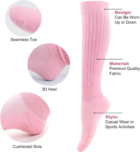Vista 3 de UTTPLL Calcetines largos de algodón para mujer, calcetines largos de algodón para dormir, hasta la rodilla, para gimnasio, calcetines para botas