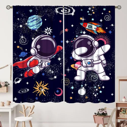 Vista 46 de Cortinas de planeta galaxia, espacio exterior, universo, nebulosa, estrellas, cielo estrellado, con bolsillo para cortinero, para sala de estar