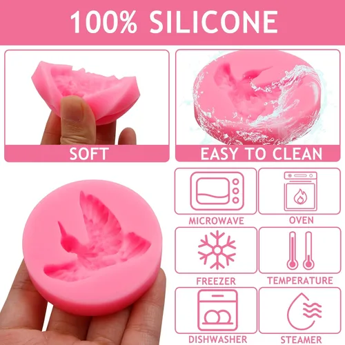 Vista 3 de Molde de silicona para colibrí, molde para decoración de pasteles de pájaros, rosa, juego de 2