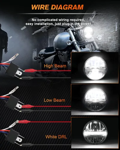 Vista 8 de UNI-SHINE Faro LED para motocicleta de 5.75 pulgadas, 5-3/4 pulgadas, aprobado por DOT, con DRL de haz alto y bajo, Plug and Play, faro clásico
