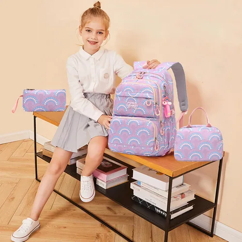 Vista 2 de Mochila de escuela primaria para niñas, bolsa impermeable para estudiantes con lonchera y estuche para lápices