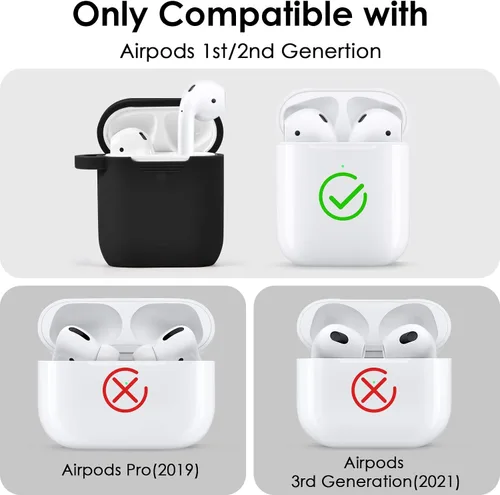 Vista 3 de Filoto Compatible con Funda para Airpod 2 y 1, Linda Funda Protectora de Silicona Accesorios Fundas/Llavero/Pompón, Mejor Regalo para Niñas y Negro