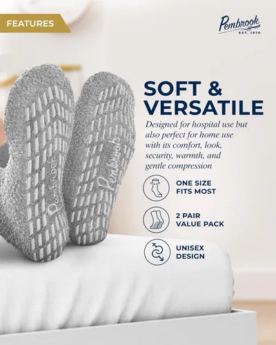Vista 2 de Pembrook Non SkidSlip calcetinesFuzzy Slipper HospitalCalcetines (2Paquetes), Negro, Gris, Azul Marino, Rosa, Púrpura, ideal para adultos, hombres