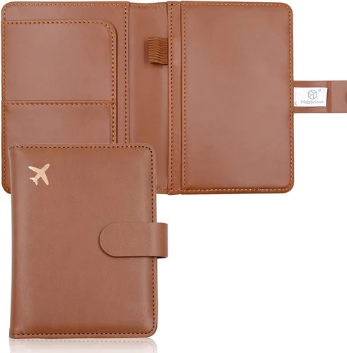 Vista 19 de Melsbrinna Funda de cuero prémium para pasaporte, impermeable, con bloqueo RFID, cartera de viaje con soporte para bolígrafo, bonito libro