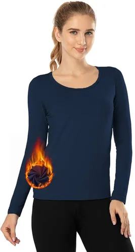 Vista 56 de MANCYFIT Tops térmicos para mujer, camisa con forro polar, manga larga, capa base, cuello en V