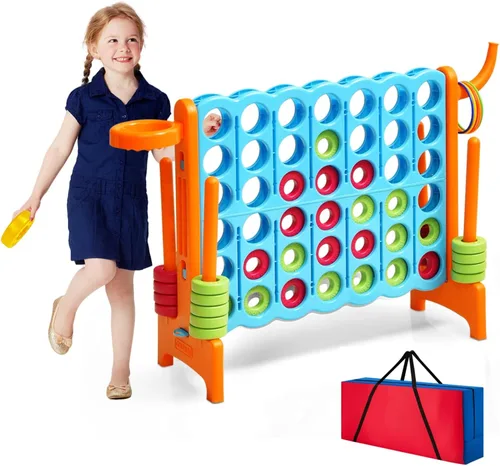Vista 11 de HONEY JOY Juego gigante gigante de 4 a puntuación, 3 en 1 para interiores y exteriores, juego de patio familiar con aro de baloncesto y lanzamiento
