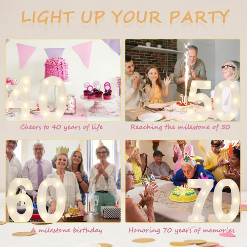 Vista 6 de Números Decorativos con Luces LED, Decoraciones de Cumpleaños número 13, Luces de Números LED Blanco Cálido, Letrero de Número de Marquesina