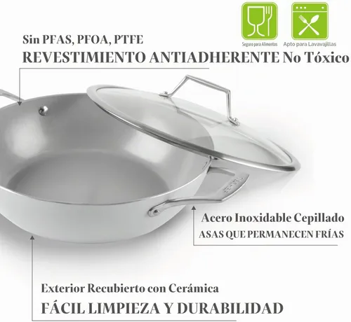 Vista 6 de TECHEF - CeraTerra, sartén de cerámica antiadherente multiusos de 5 cuartos / 12 pulgadas con tapa, exterior e interior de cerámica libre de PTFE
