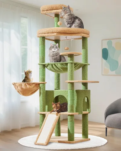 Vista 12 de Taoqimiao Árbol para gatos de 72 pulgadas para gatos grandes, torre alta de varios niveles, condominio ampliado para gatos con tabla de rascar