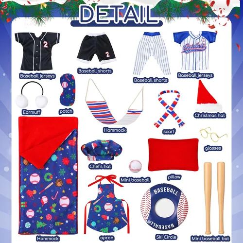 Vista 6 de 1 juego de accesorios de muñeca de Navidad 2025, incluye delantal, sombrero de chef, hamaca, columpio, saco de dormir, bata de baño, suéter