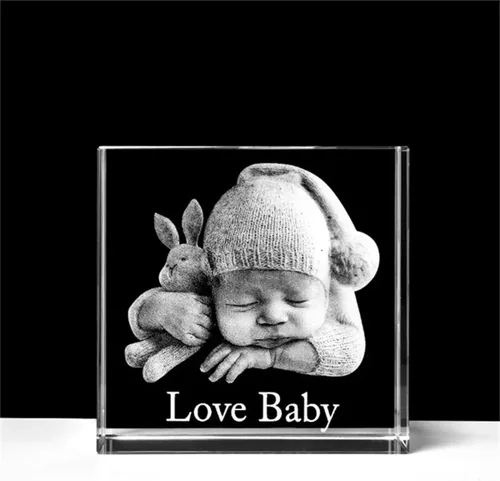 Vista 4 de Marco de fotos de cristal personalizado para amantes de la familia, álbum de fotos, marco de fotos láser con base LED para boda (2.0 x 2.0 x 3.1 in)