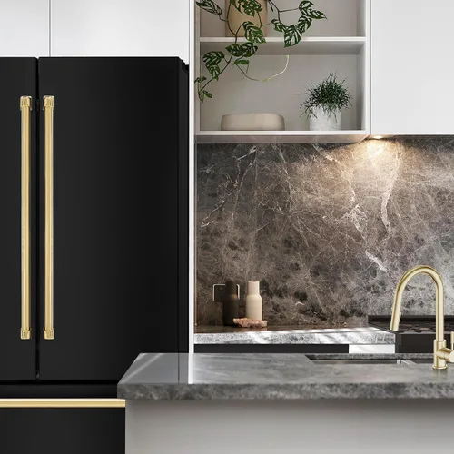 Vista 6 de Z Line Edición Autograph 36 pulgadas 22.5 pies cúbicos Refrigerador de puerta francesa de profundidad similar a cubierta con máquina de hielo