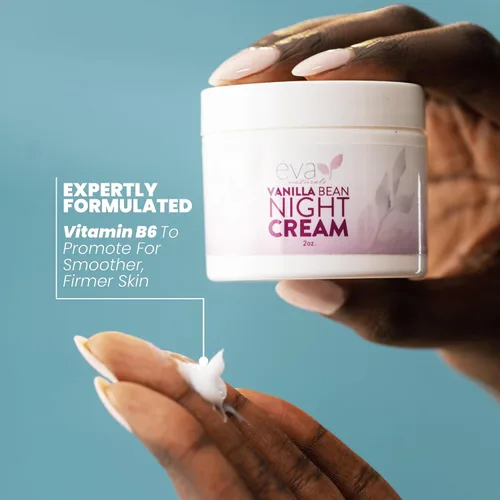Vista 5 de Eva Naturals Crema de noche de vainilla – Hidratante facial durante la noche con vitamina E, C, complejo B y CoQ10 – Loción facial