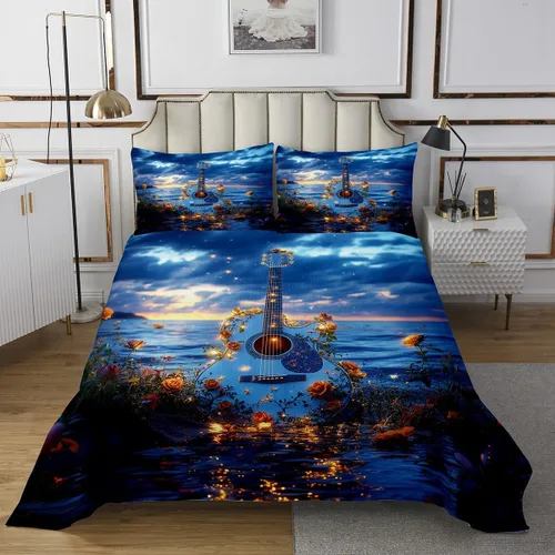 Vista 15 de Homewish Colcha de guitarra roja tamaño individual, juego de ropa de cama de música Hip Pop para decoración de habitación de niños y niñas, juego
