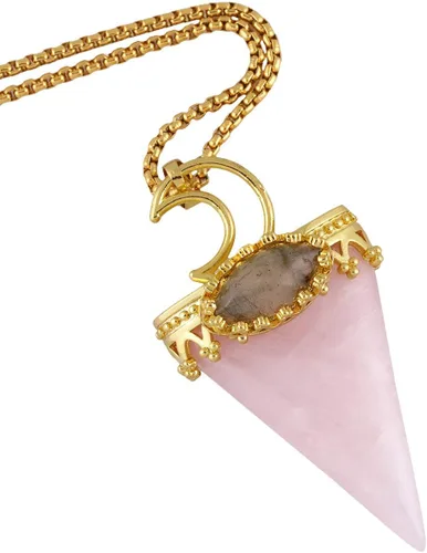 Vista 2 de SUNYIK Collar con colgante de piedra labradorita de luna y triángulo natural para mujer, colgante de piedra preciosa de punto de cristal curativo