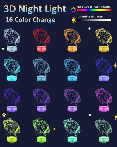 Vista 2 de Attivolife Luz nocturna de jugador de fútbol americano para niños, lámpara LED de ilusión de rugby 3D, 16 colores cambiantes con control remoto