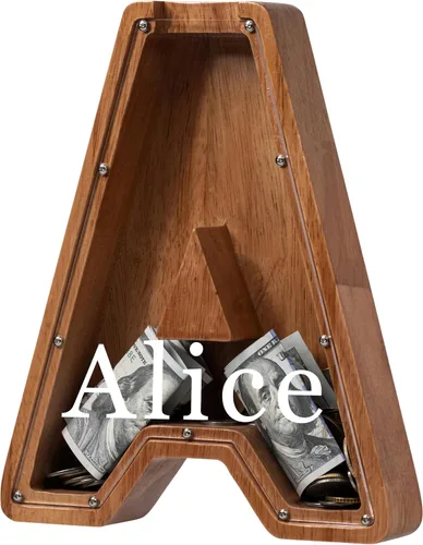 Vista 44 de Alcancía para niños y niñas, alcancía de madera con letra grande del alfabeto con inicial A, banco de monedas, regalos divertidos para cumpleaños