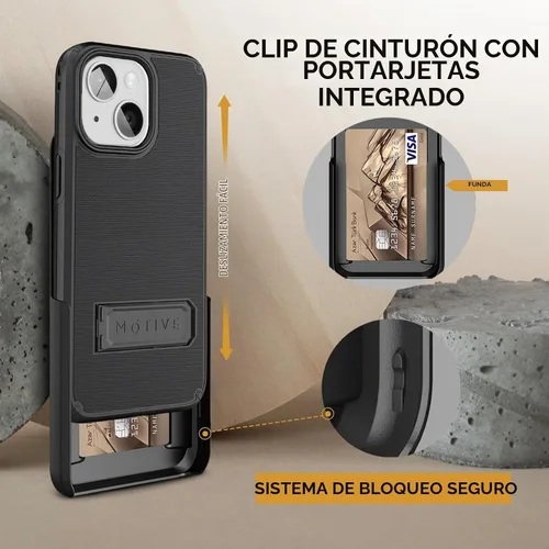 Vista 5 de MOTIVE Funda para iPhone 15 con clip para cinturón y soporte, magnética Negro