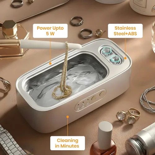 Vista 3 de Limpiador ultrasónico de joyas de 48 kHz – Mini máquina de limpieza sónico para gafas, diamantes y relojes – Limpiador eléctrico portátil de joyas