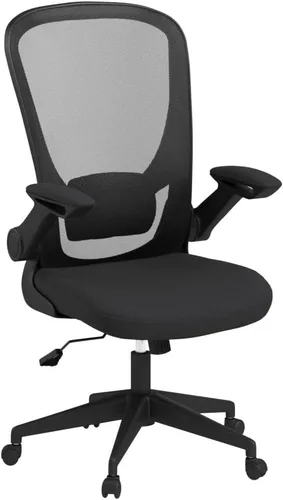 Vista 6 de Silla ergonómica de malla para oficina, con respaldo lumbar, giratoria, con ruedas, ejecutiva, con brazos y respaldo medio ajustable, para Negro