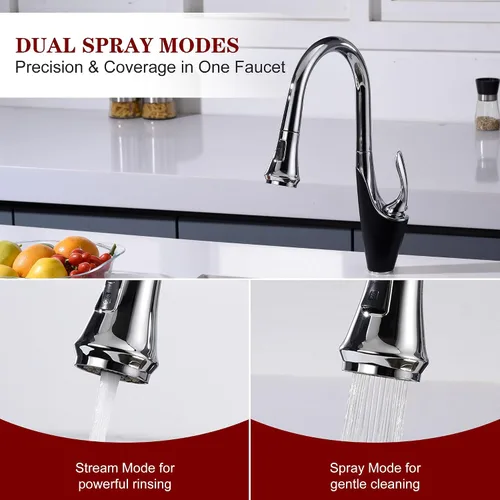 Vista 4 de sumerain Grifo de cocina de un solo orificio con rociador extraíble, grifo de fregadero de cocina de acero inoxidable de una sola manija, cromo