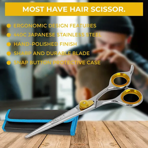 Vista 6 de SHARF Gold Touch Barber - Tijeras de peluquería de acero inoxidable japonés 440c de 6.5 pulgadas, tijeras de peluquero profesionales para hombres