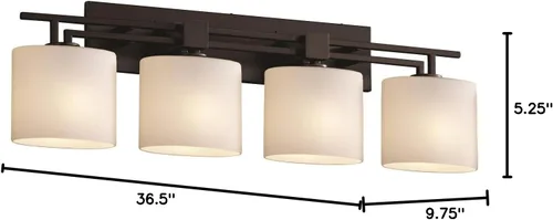 Vista 2 de Justice Design Group Fusion - Barra de baño con 4 luces, acabado negro mate con pantalla de vidrio artesanal de ópalo