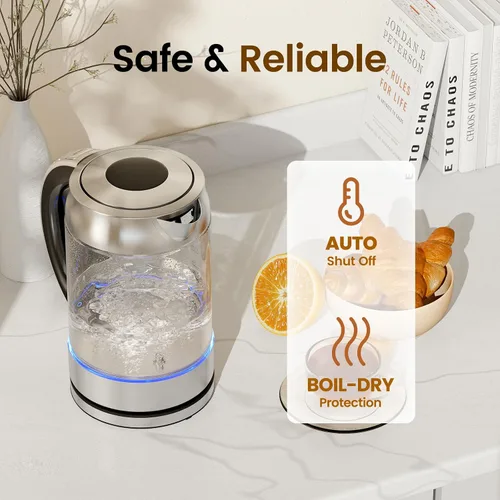 Vista 11 de TOPZEE Hervidor eléctrico de vidrio de 1.7L para café y té, caldera de agua caliente con 6 temperaturas preestablecidas, función de mantener