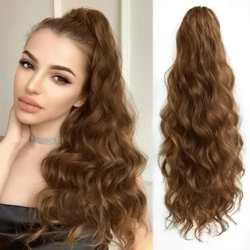 Vista 23 de Extensión de cola de caballo de garra negra natural ondulada de 16 pulgadas, extensiones de cabello sintético rizado con clip, extensiones