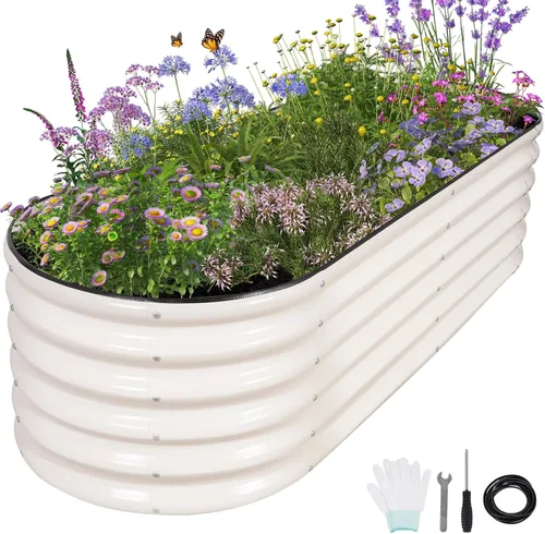 Vista 19 de Cama de jardín elevada galvanizada para exteriores, camas elevadas para jardinería, caja de maceta de metal, kit de cama de jardín elevada de acero